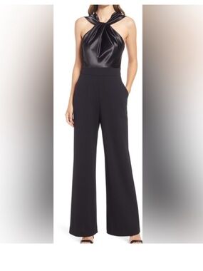Eliza J | Satin & Crepe Sleeveless Jumpsuit Elegant Cocktail Formal Black Size 8